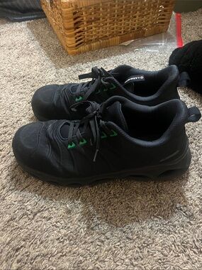 Black Men's Work Sneakers with Steel Toe Green Eyelet Accents